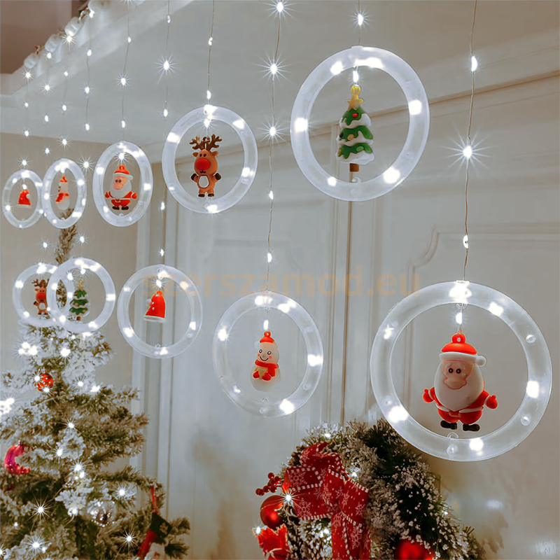 Karácsnyi fényfüzér és ablakdísz 110 LED, hidegfehér, 3m